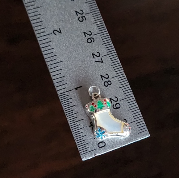Christmas Stocking Tree MOP 925 Sterling Silver Pendant Charm Enamel Snowflake ❄ - Picture 11 of 14